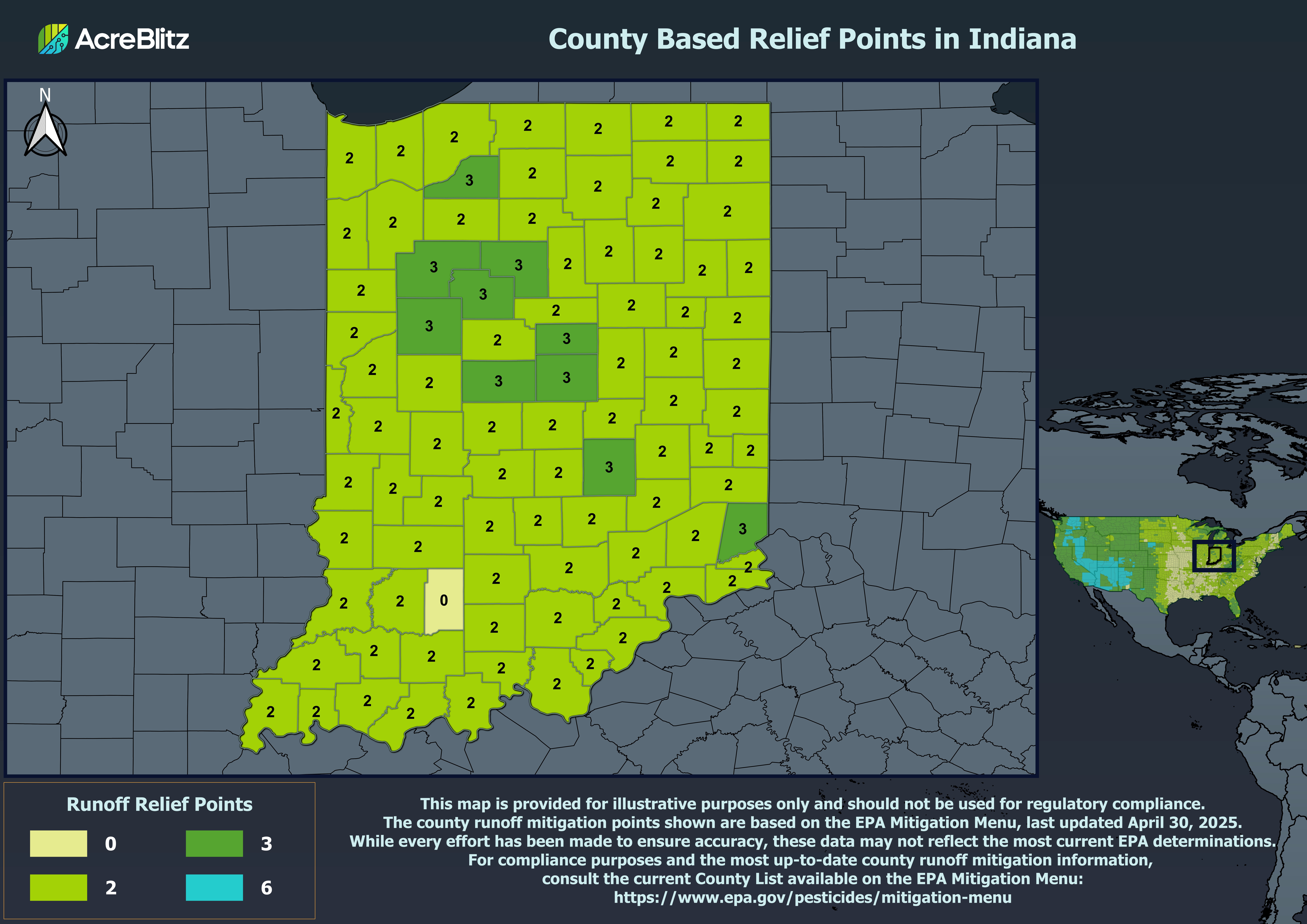 Indiana Runoff Relief Points by County