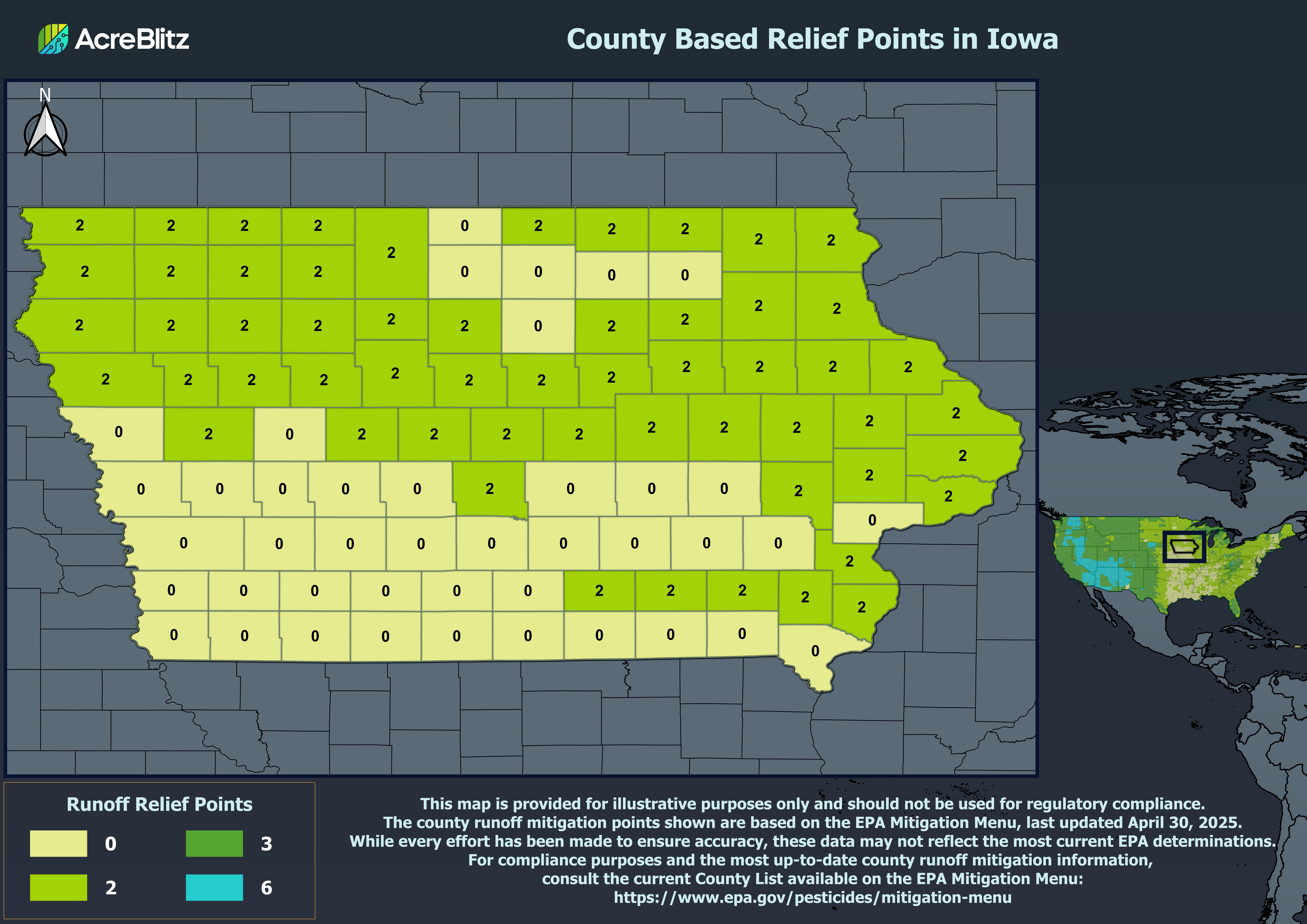 Iowa Runoff Relief Points by County