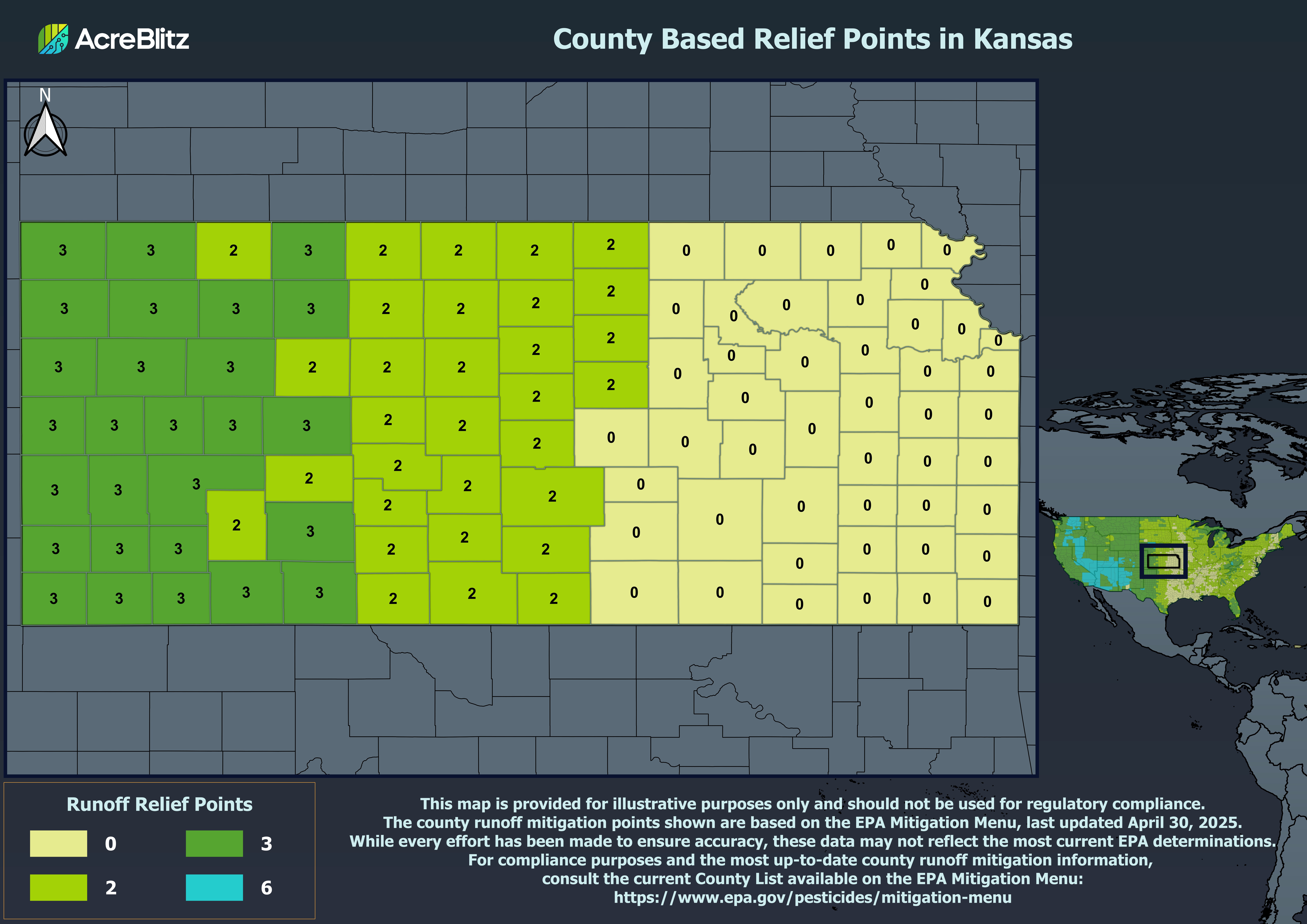 Kansas Runoff Relief Points by County