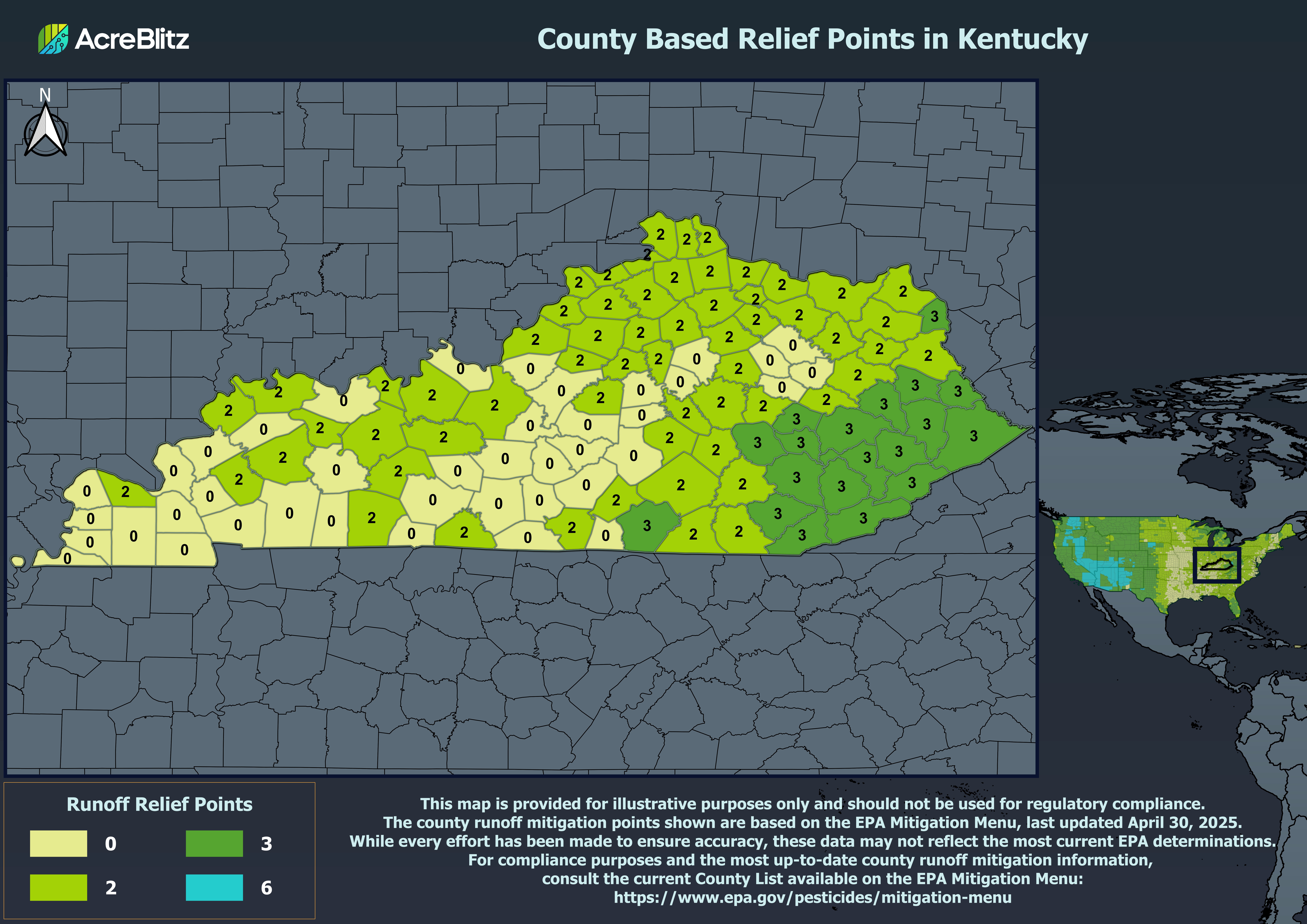 Kentucky Runoff Relief Points by County