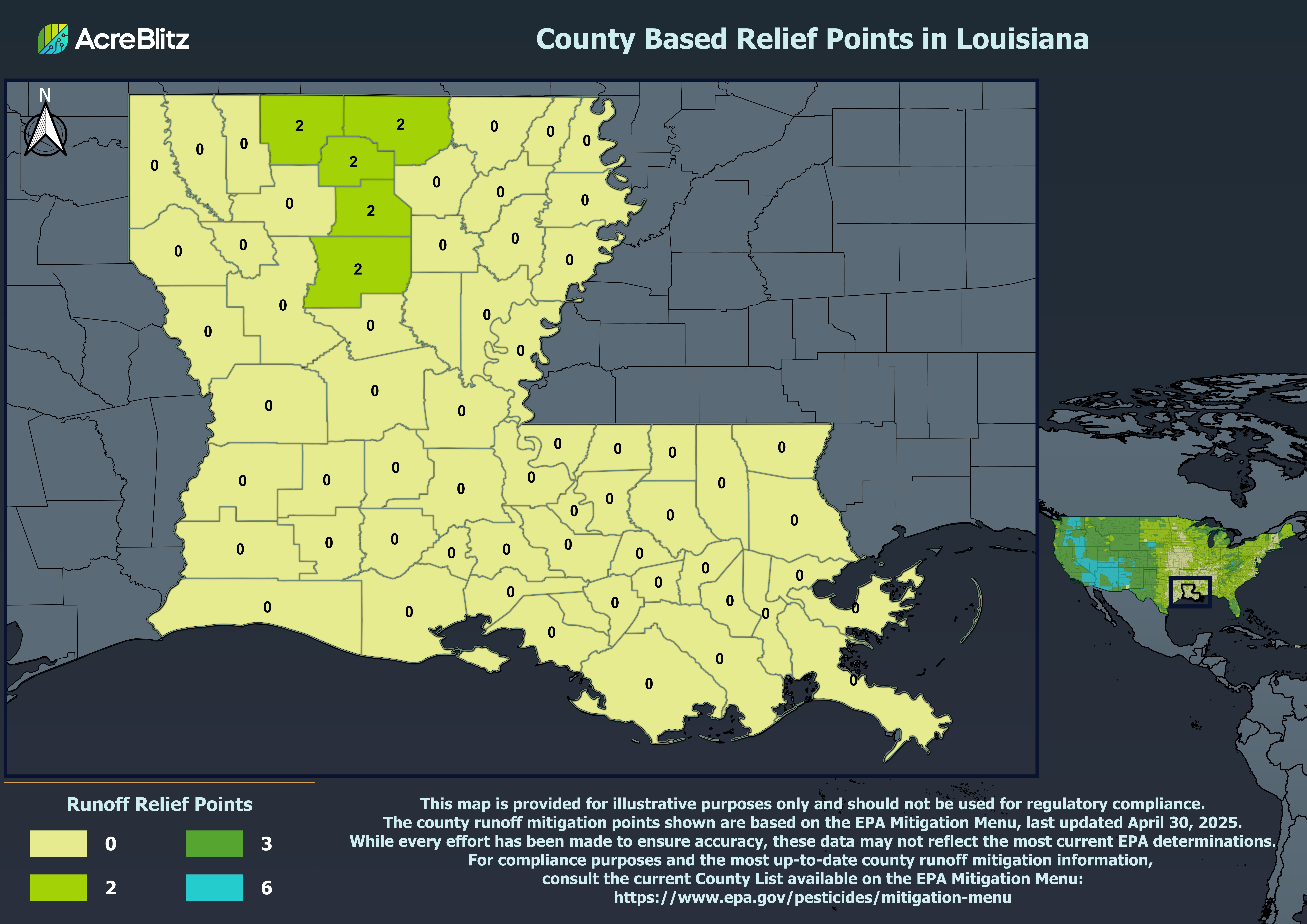 Louisiana Runoff Relief Points by County