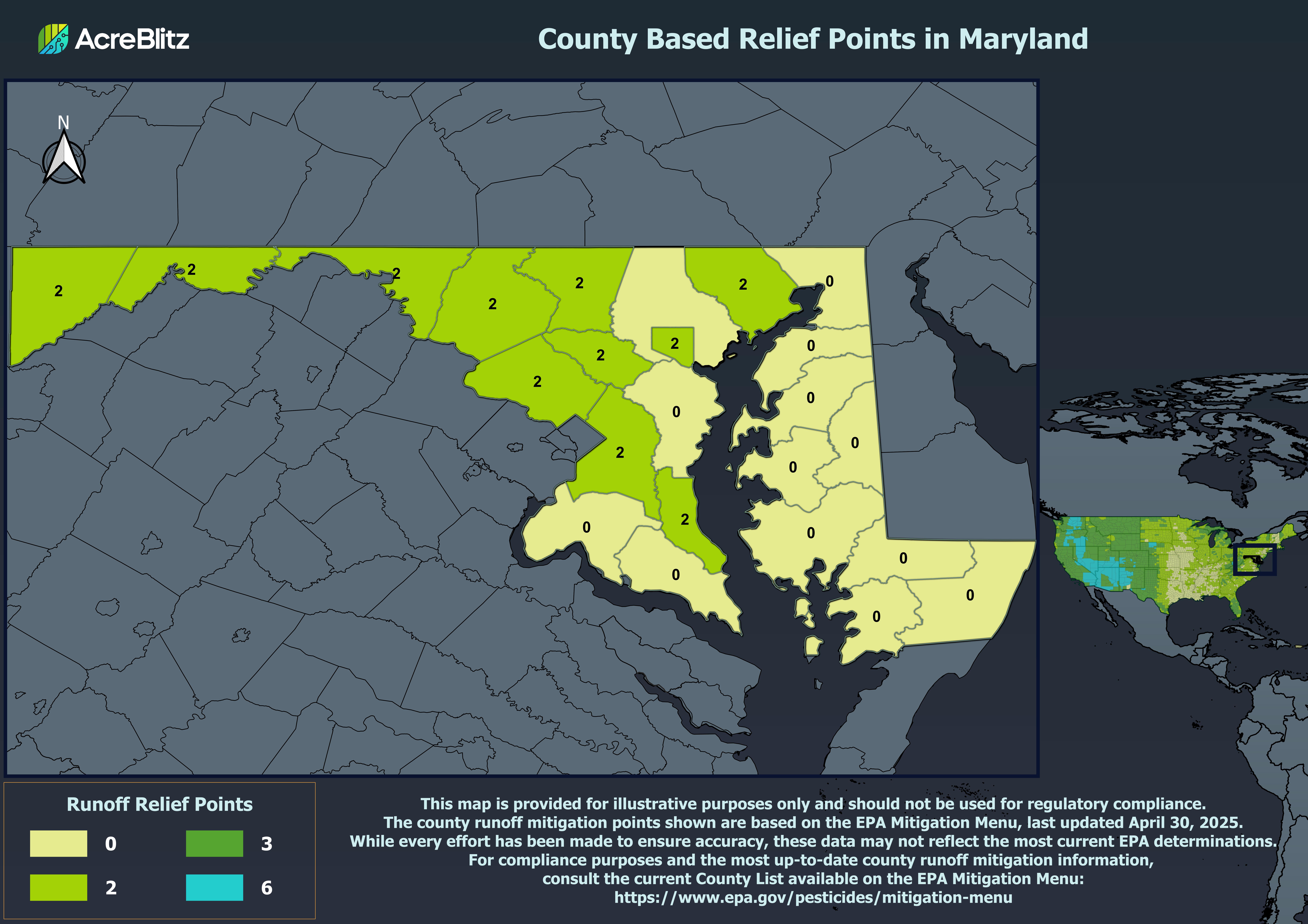 Maryland Runoff Relief Points by County