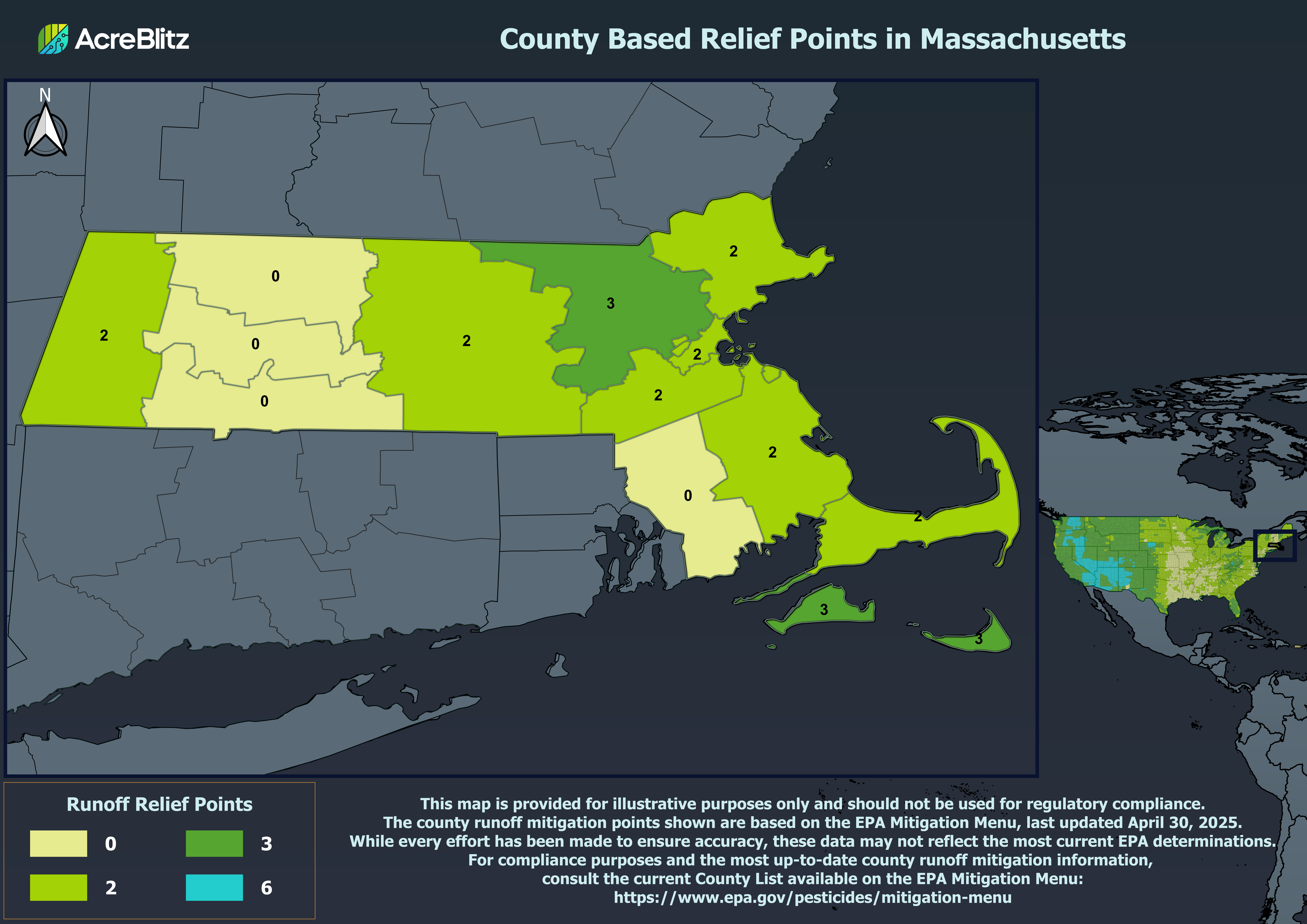 Massachusetts Runoff Relief Points by County