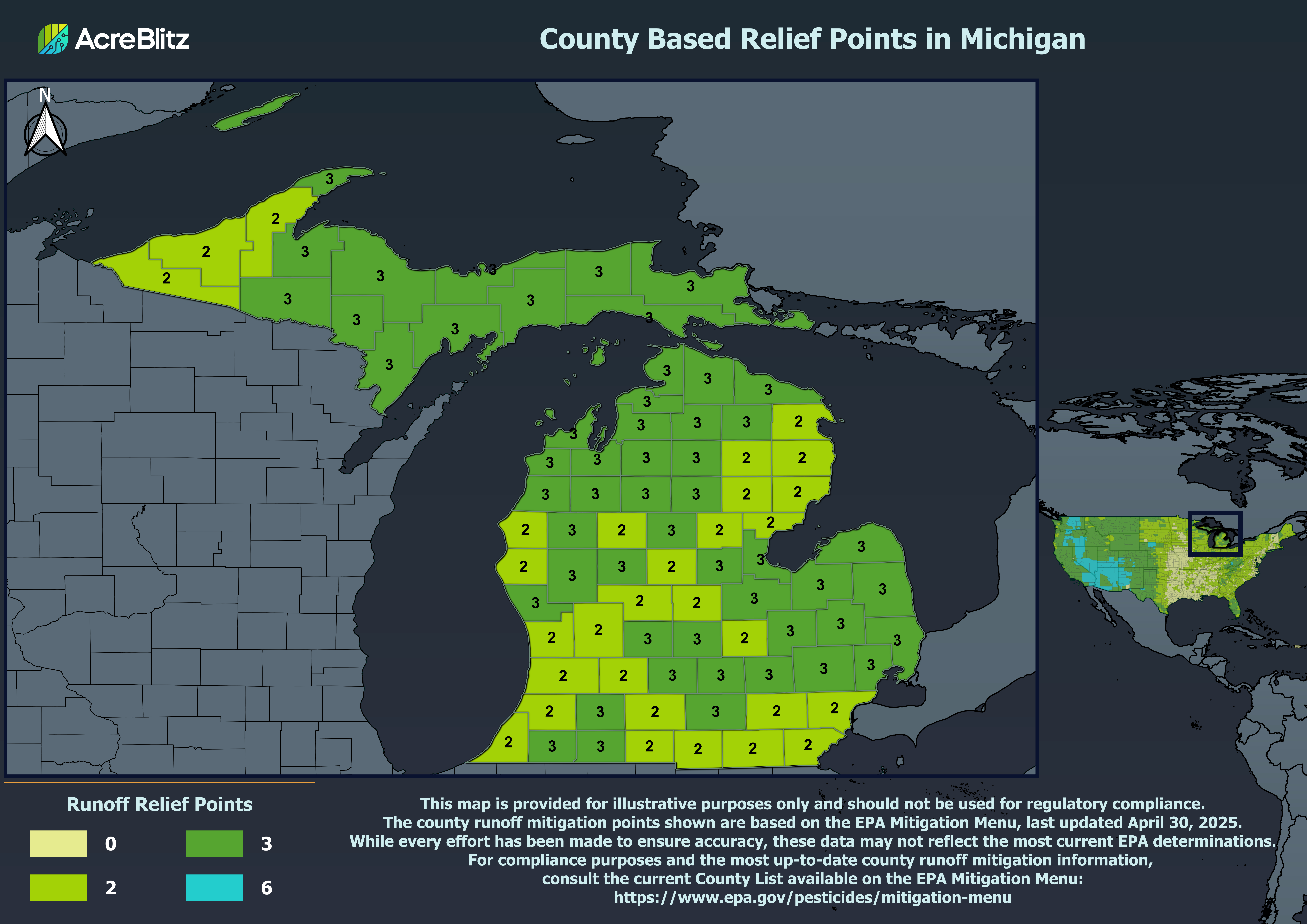 Michigan Runoff Relief Points by County