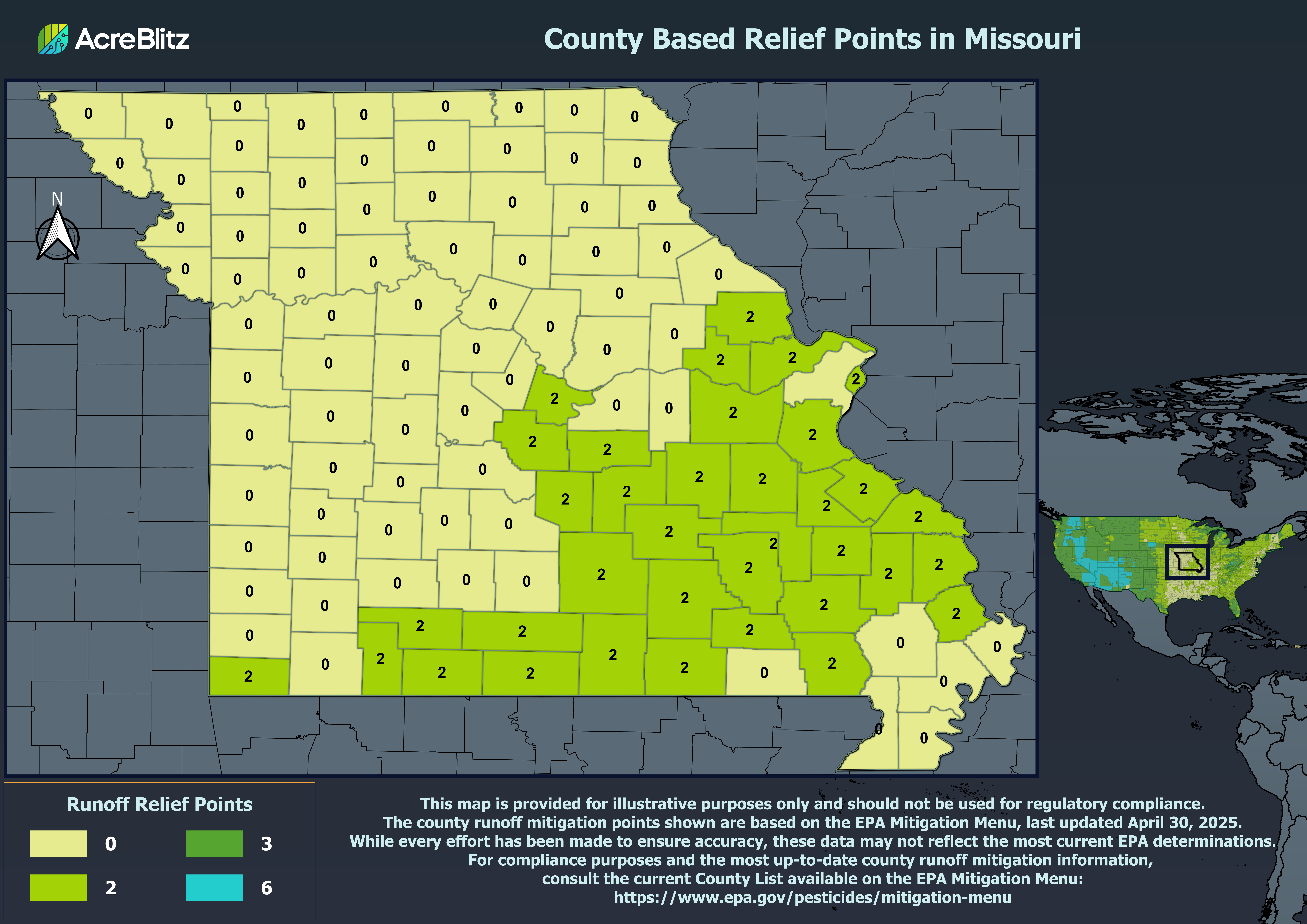Missouri Runoff Relief Points by County