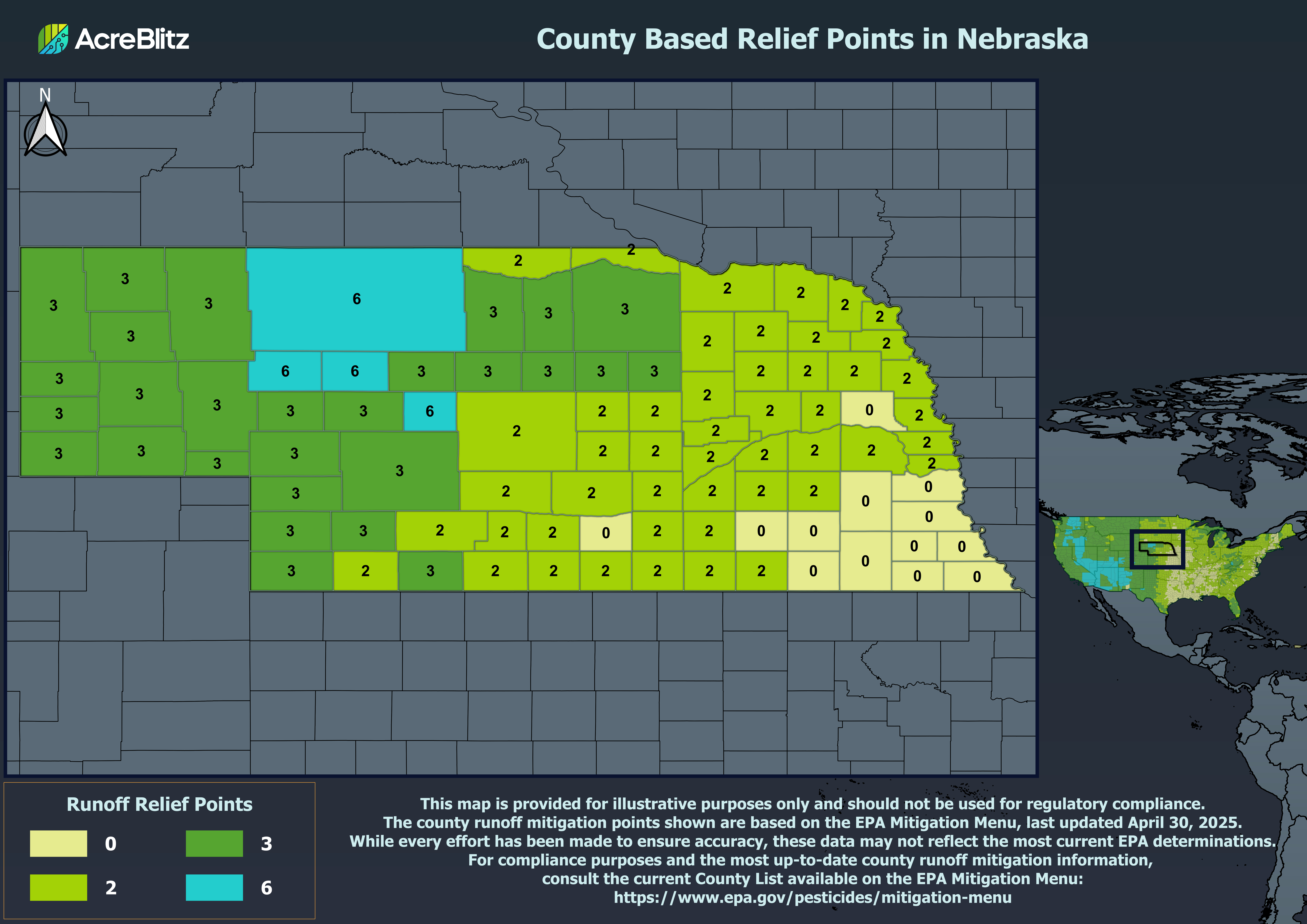 Nebraska Runoff Relief Points by County