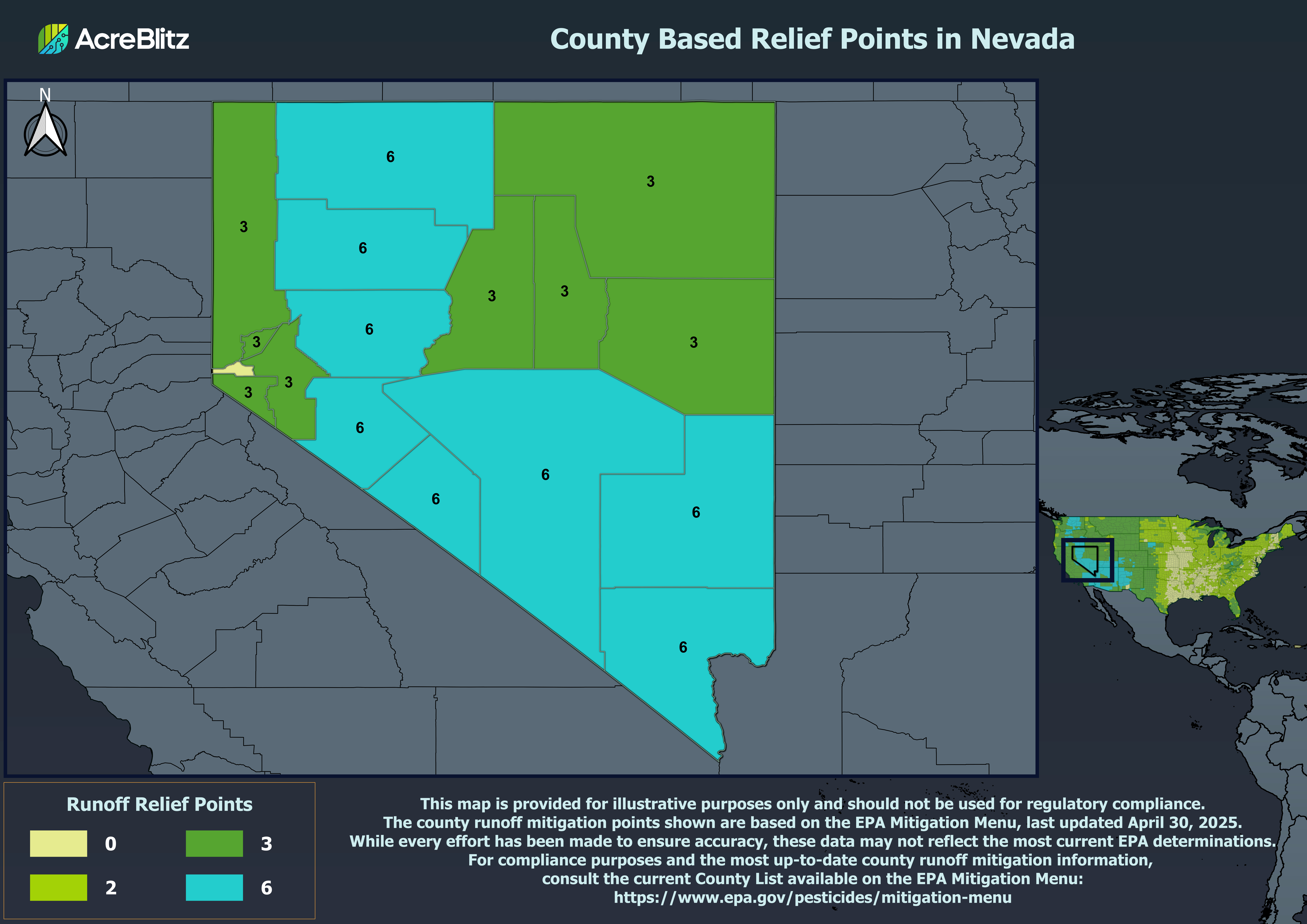 Nevada Runoff Relief Points by County