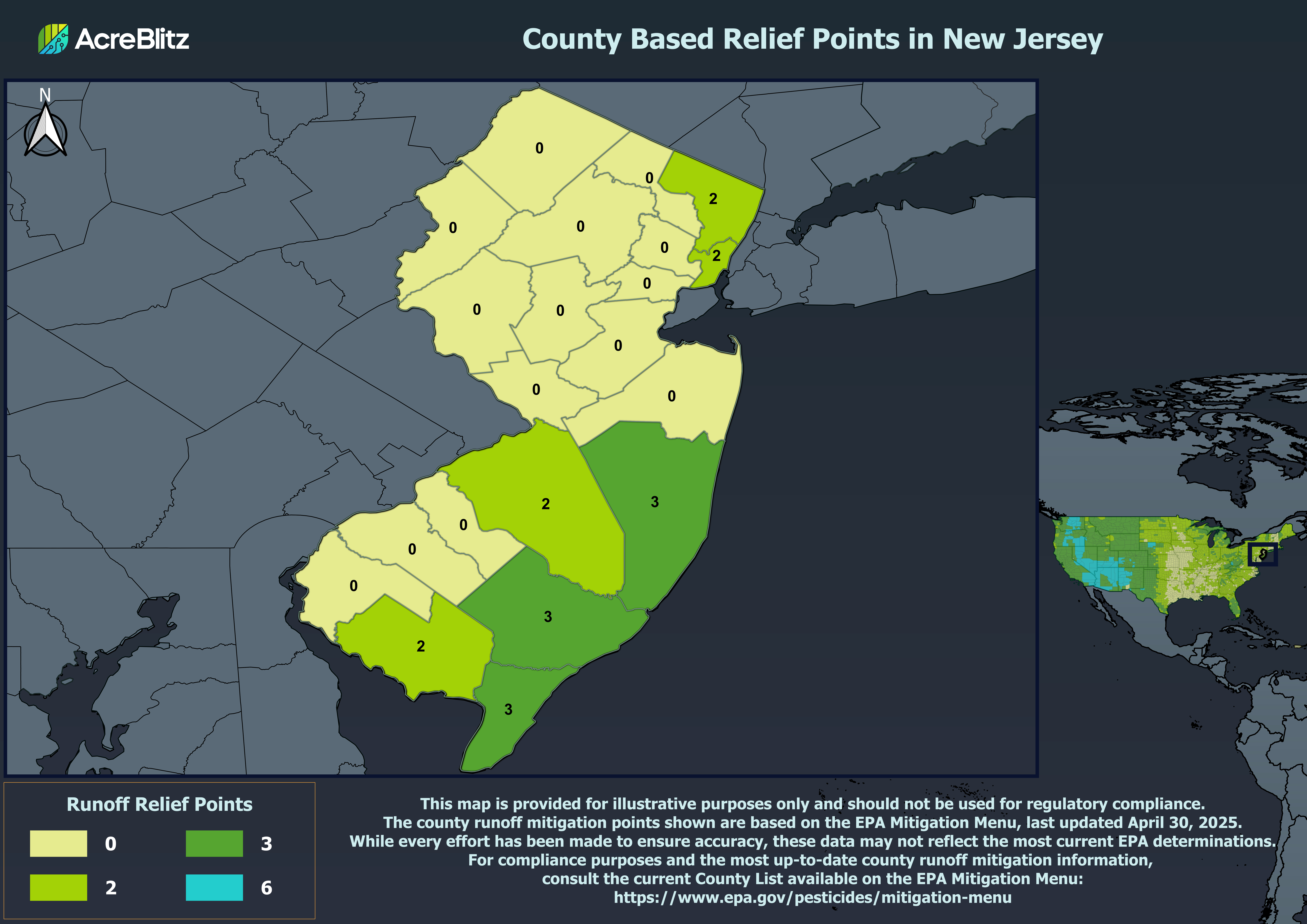New Jersey Runoff Relief Points by County