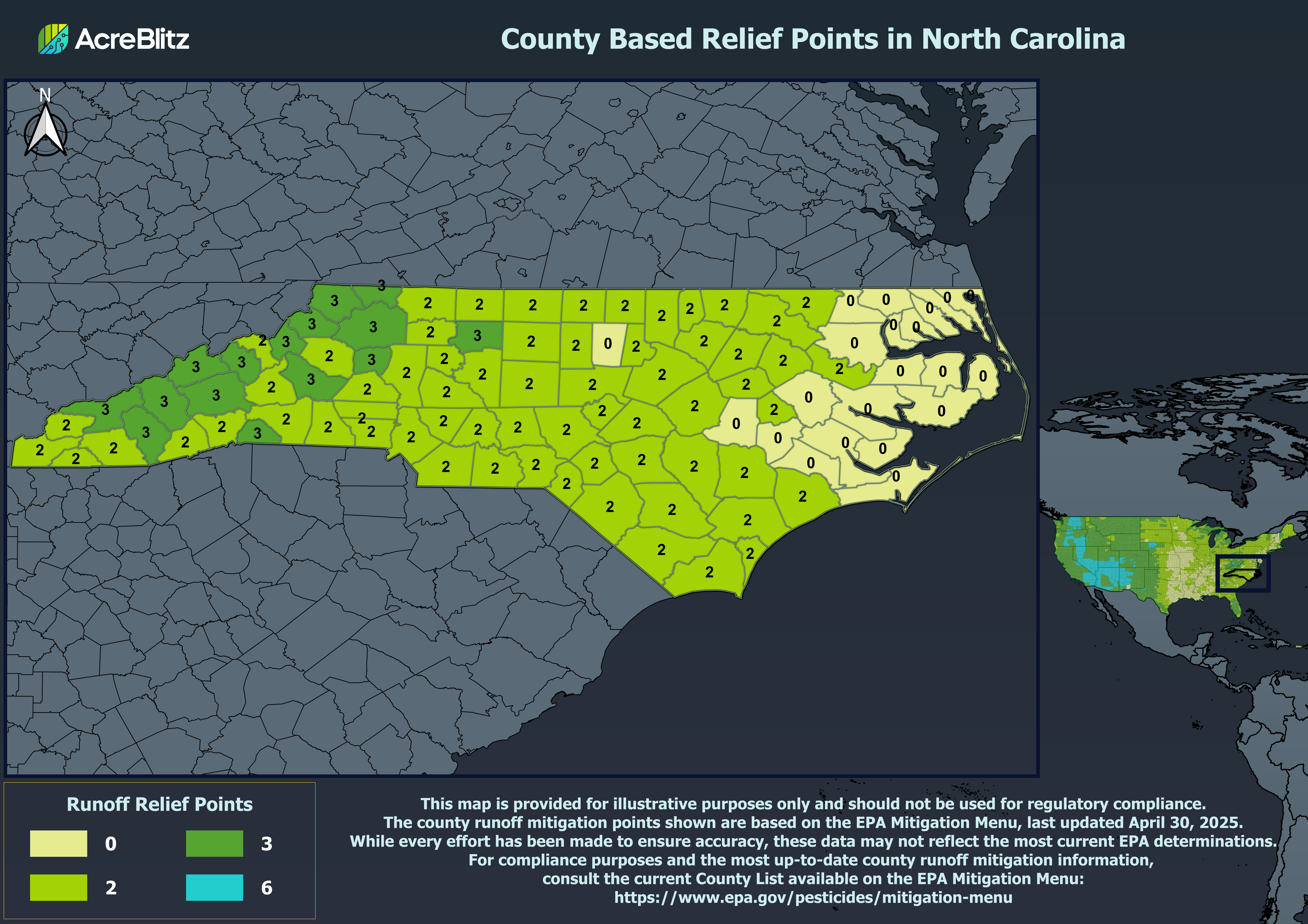 North Carolina Runoff Relief Points by County