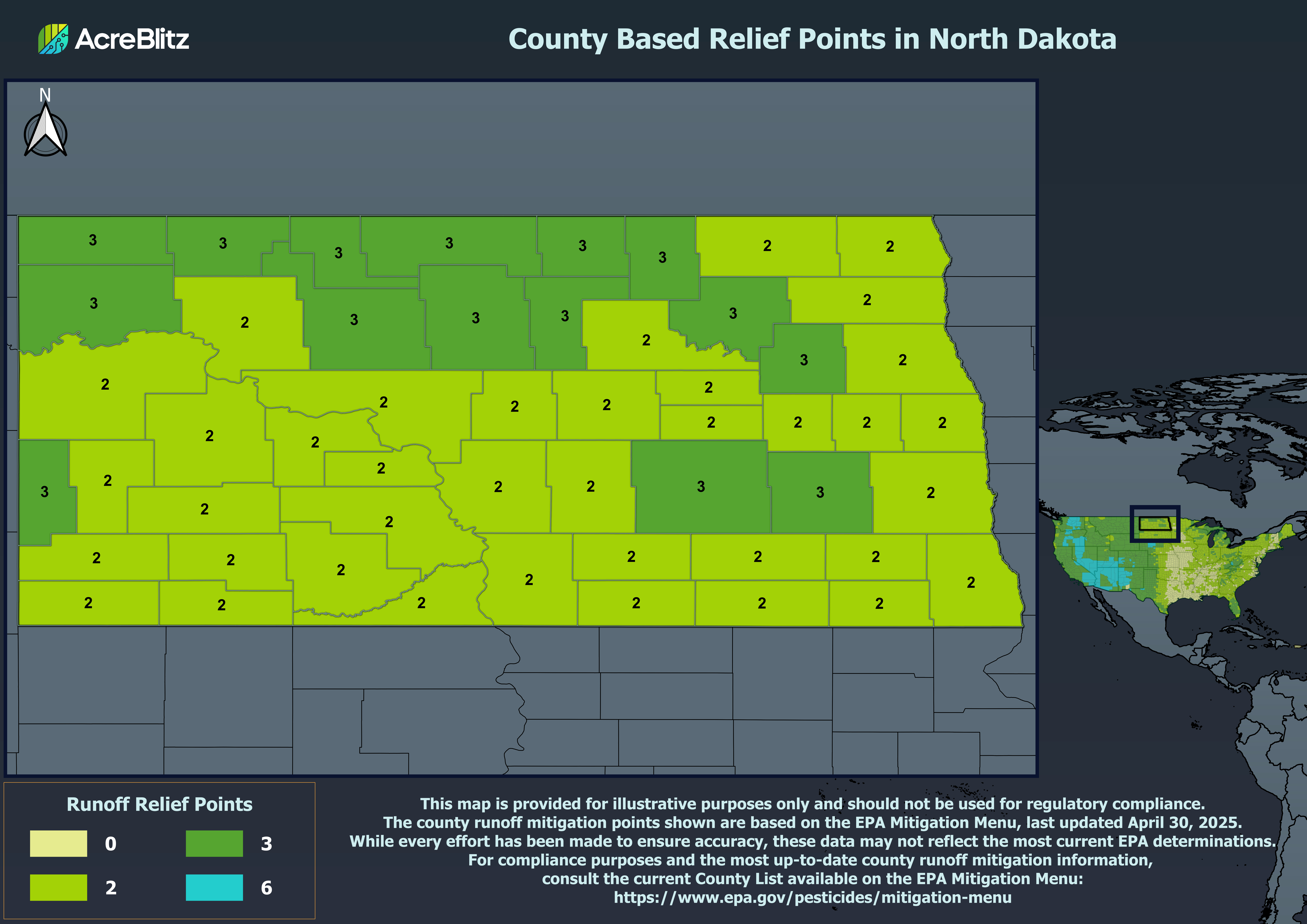North Dakota Runoff Relief Points by County