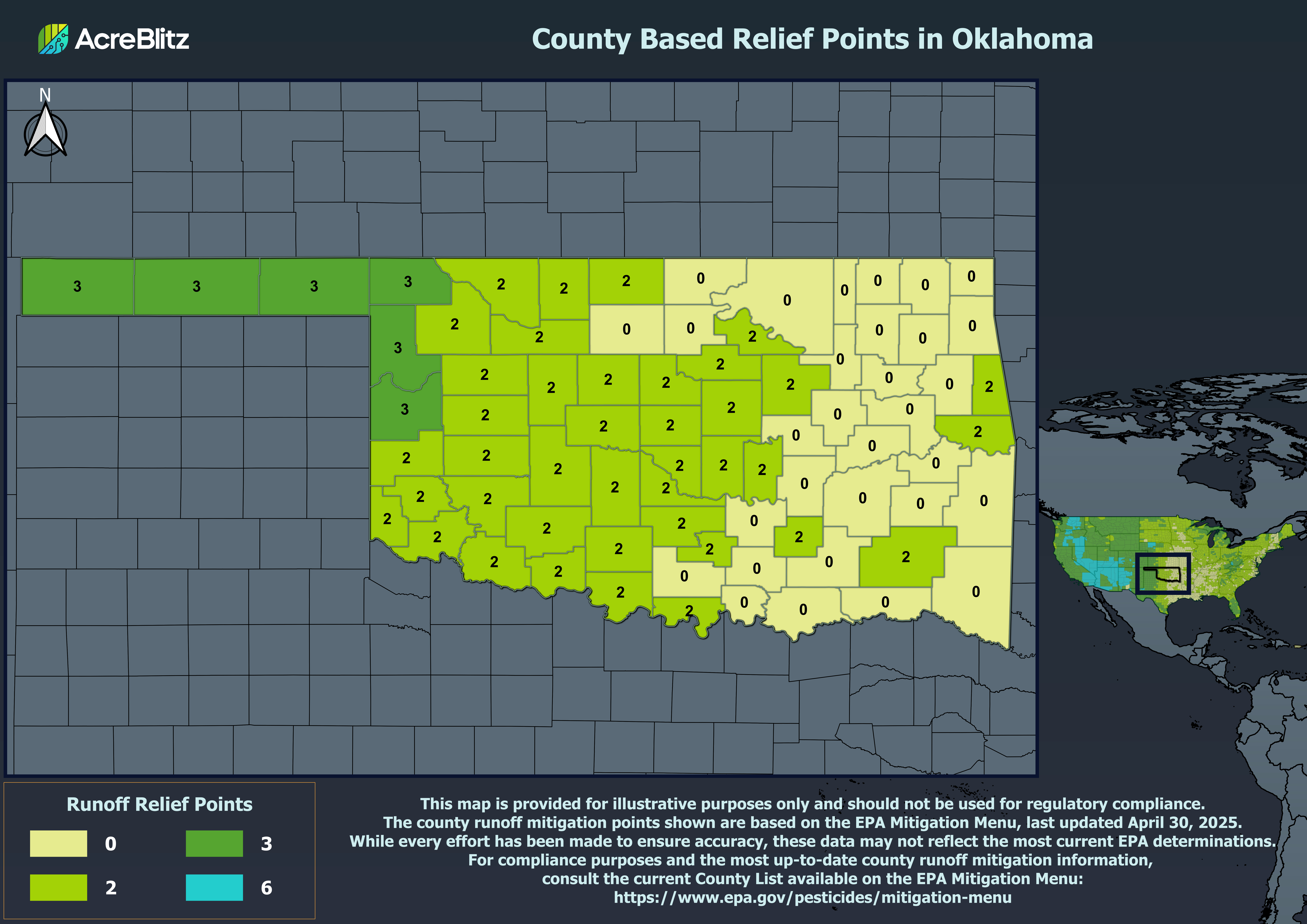 Oklahoma Runoff Relief Points by County