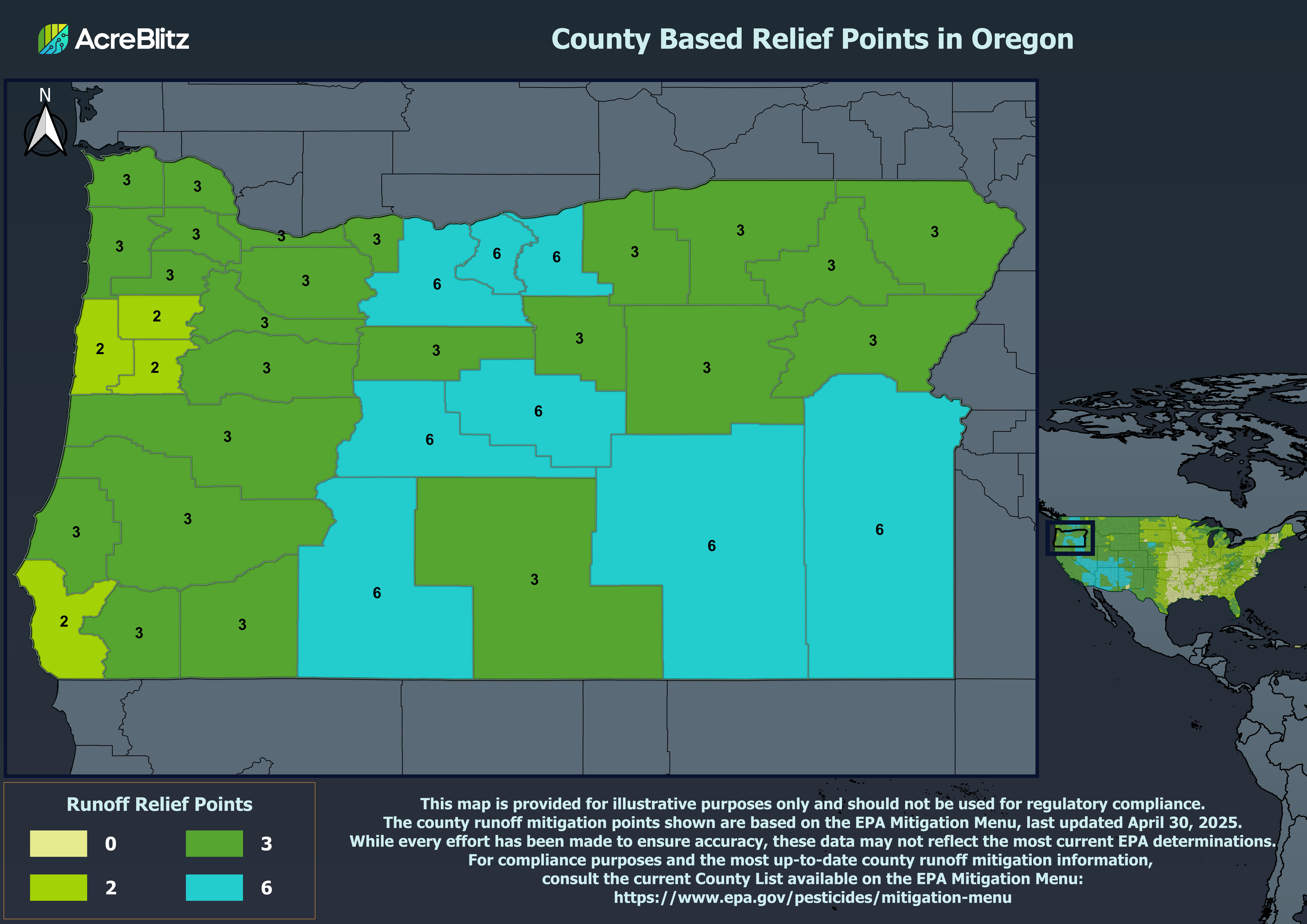 Oregon Runoff Relief Points by County