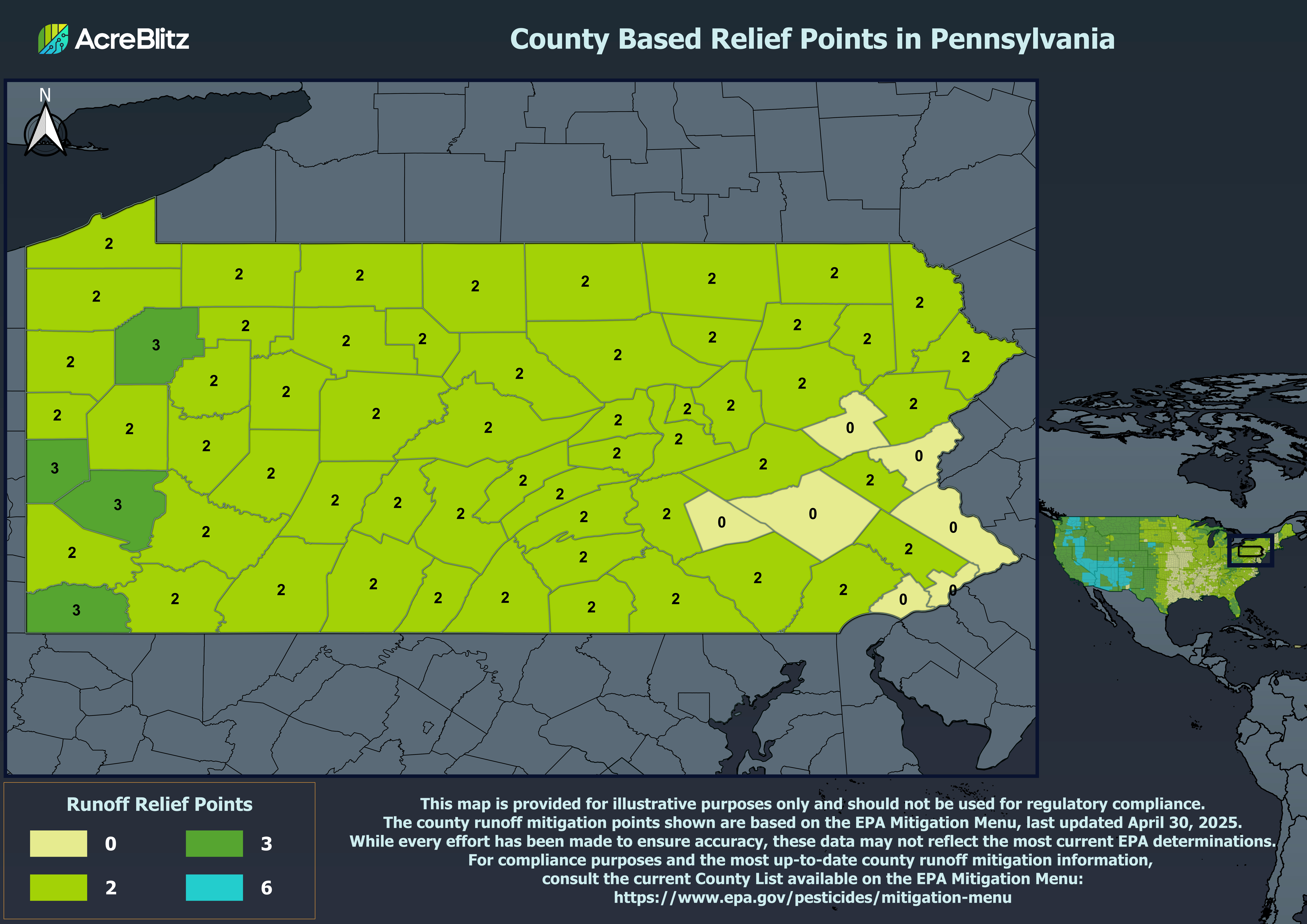 Pennsylvania Runoff Relief Points by County