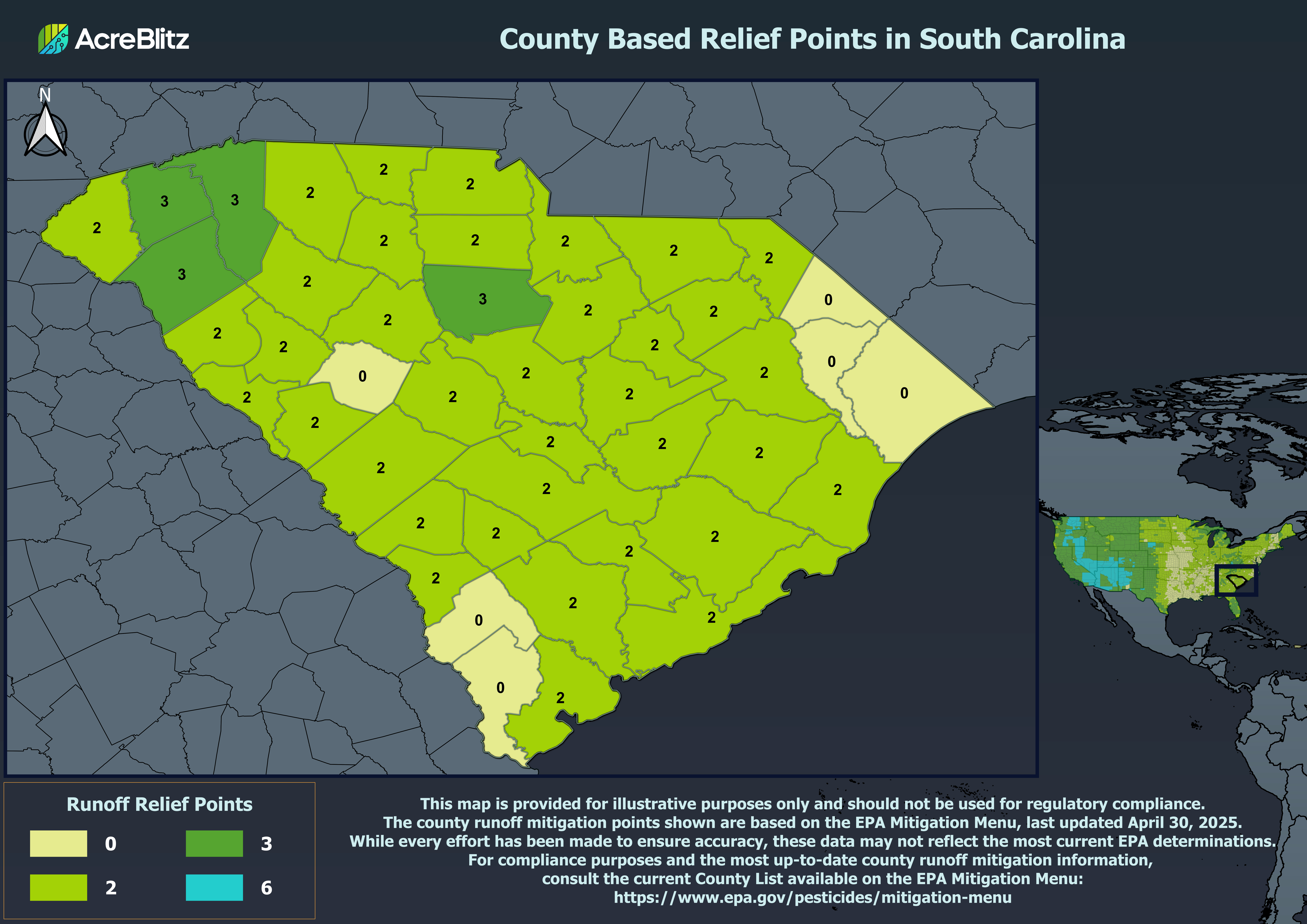 South Carolina Runoff Relief Points by County