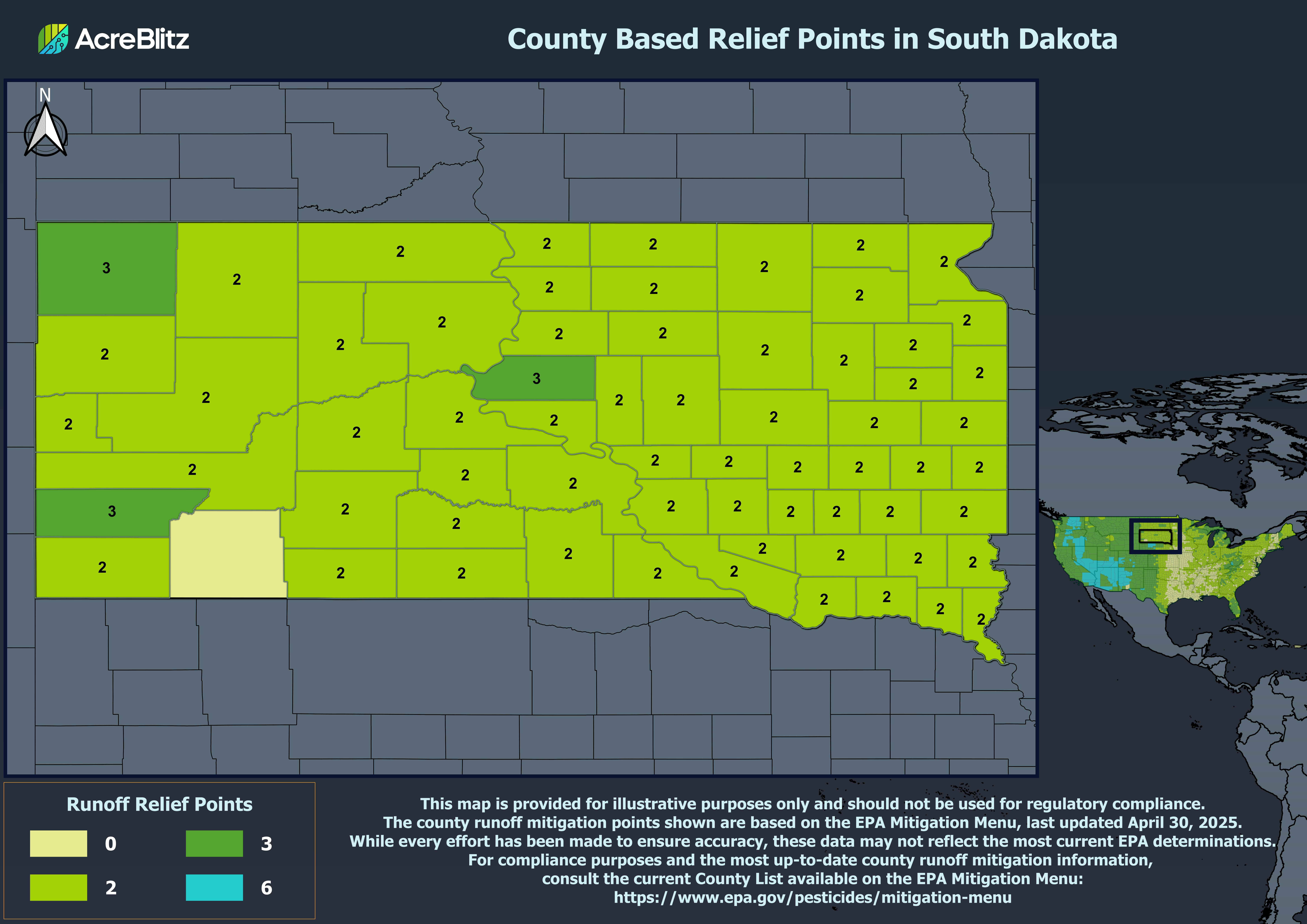 South Dakota Runoff Relief Points by County