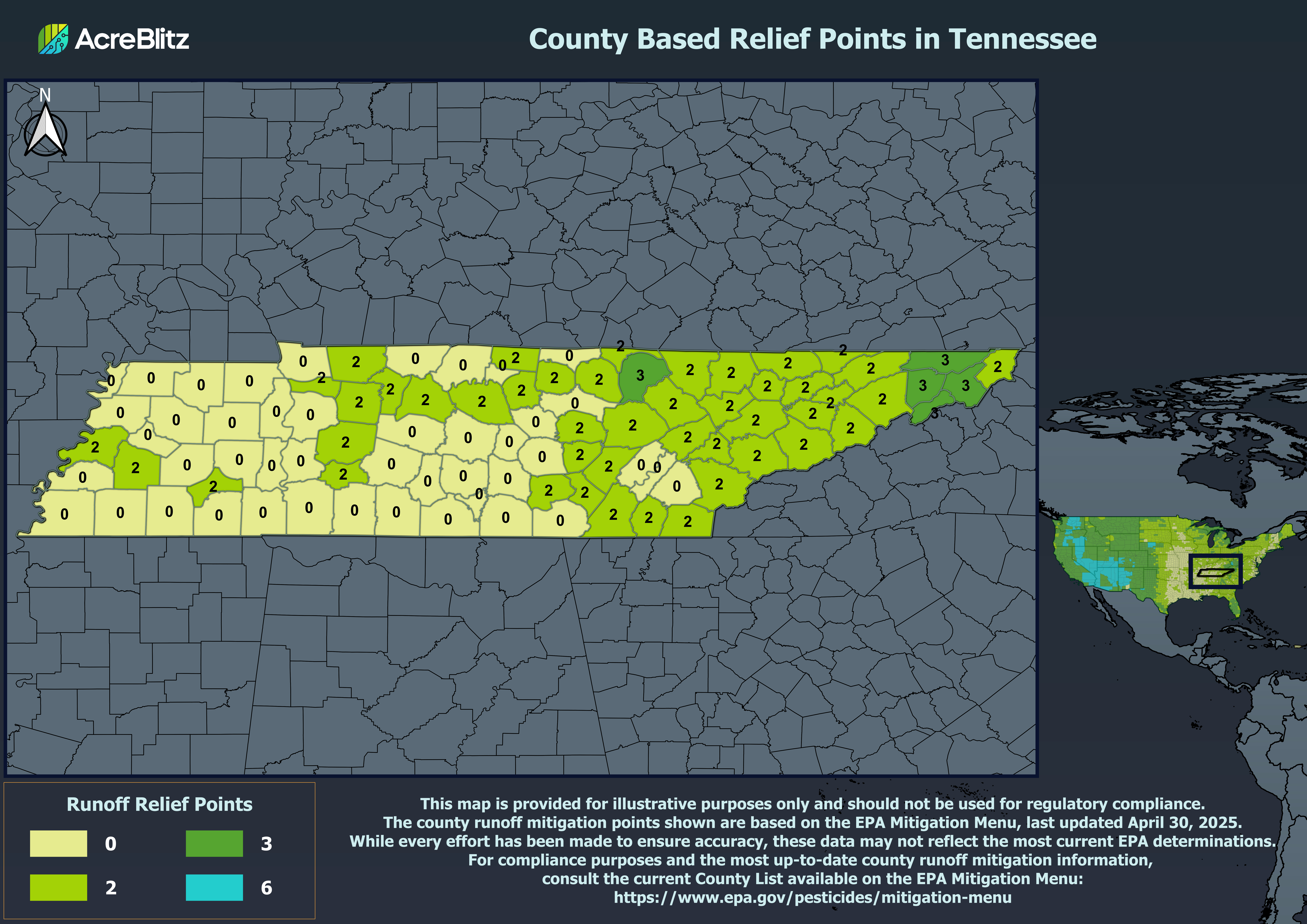 Tennessee Runoff Relief Points by County