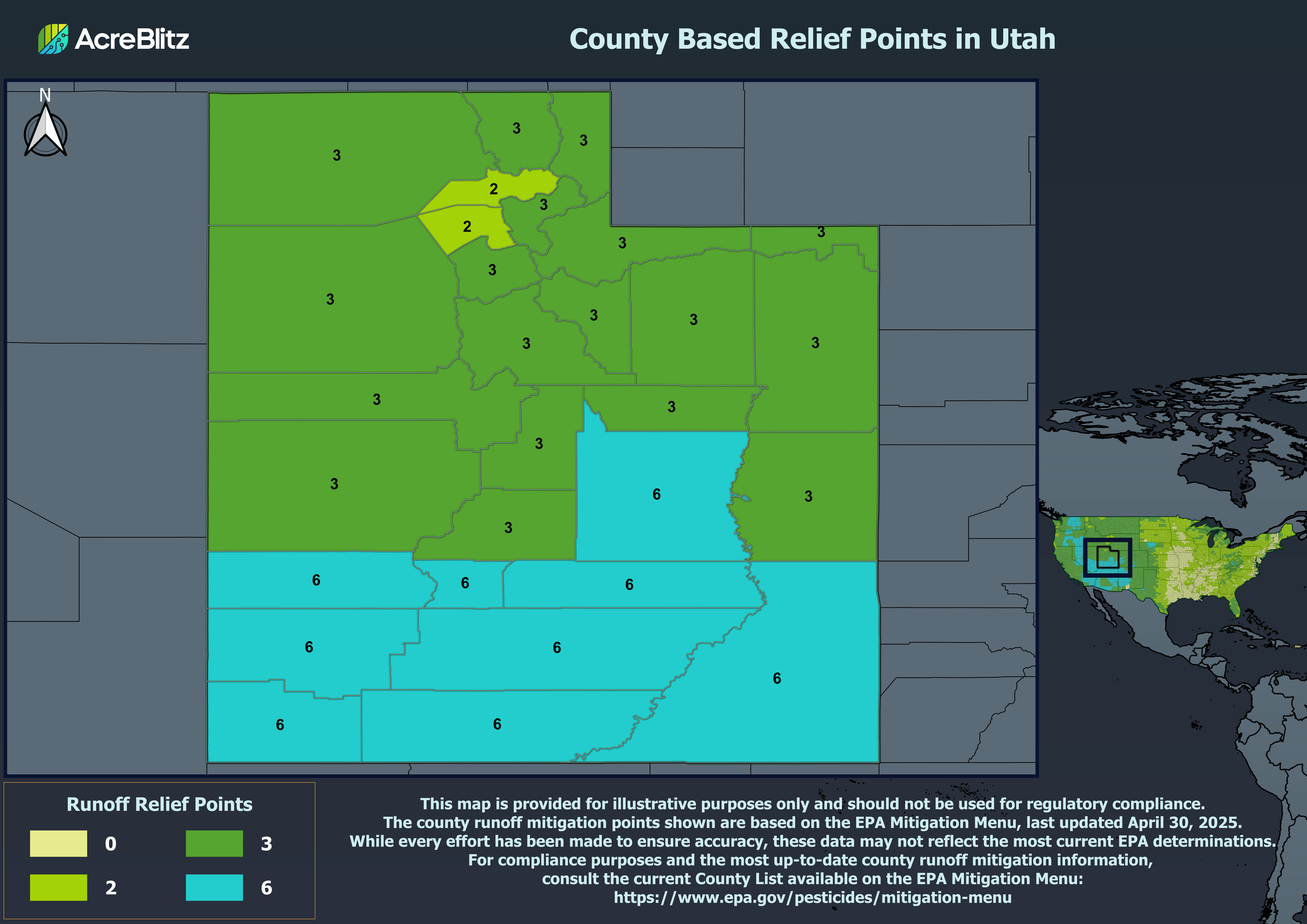 Utah Runoff Relief Points by County