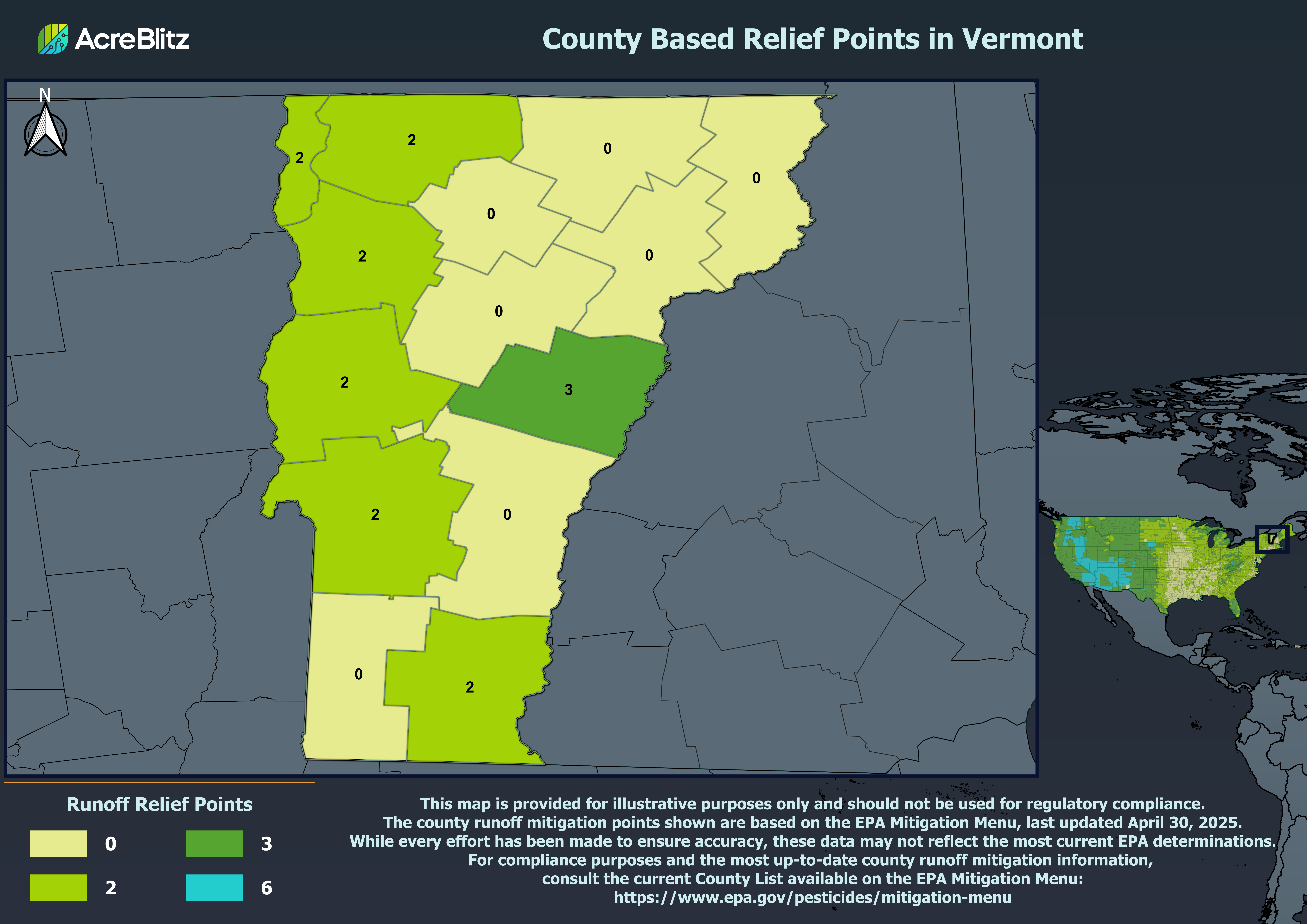 Vermont Runoff Relief Points by County