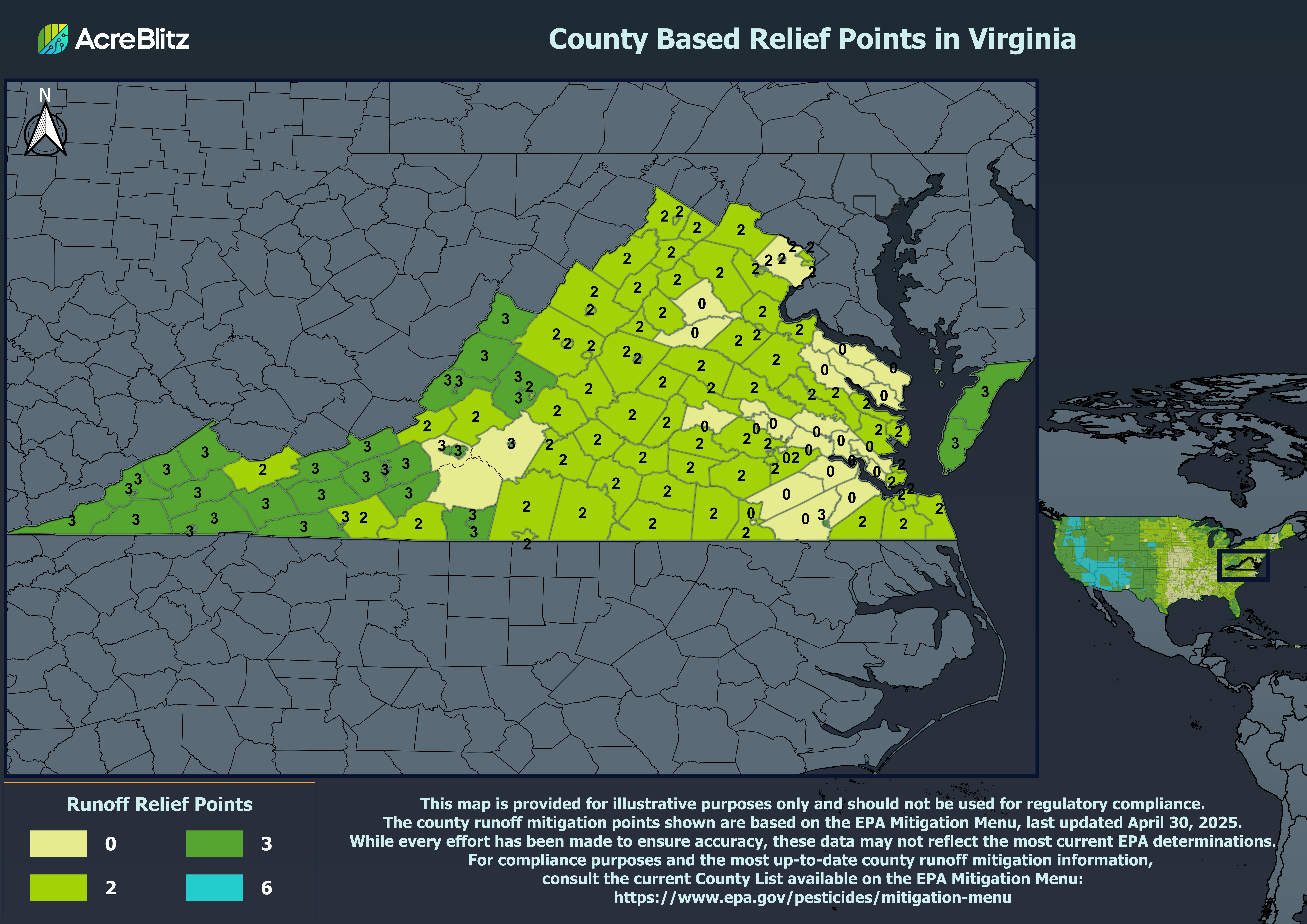 Virginia Runoff Relief Points by County
