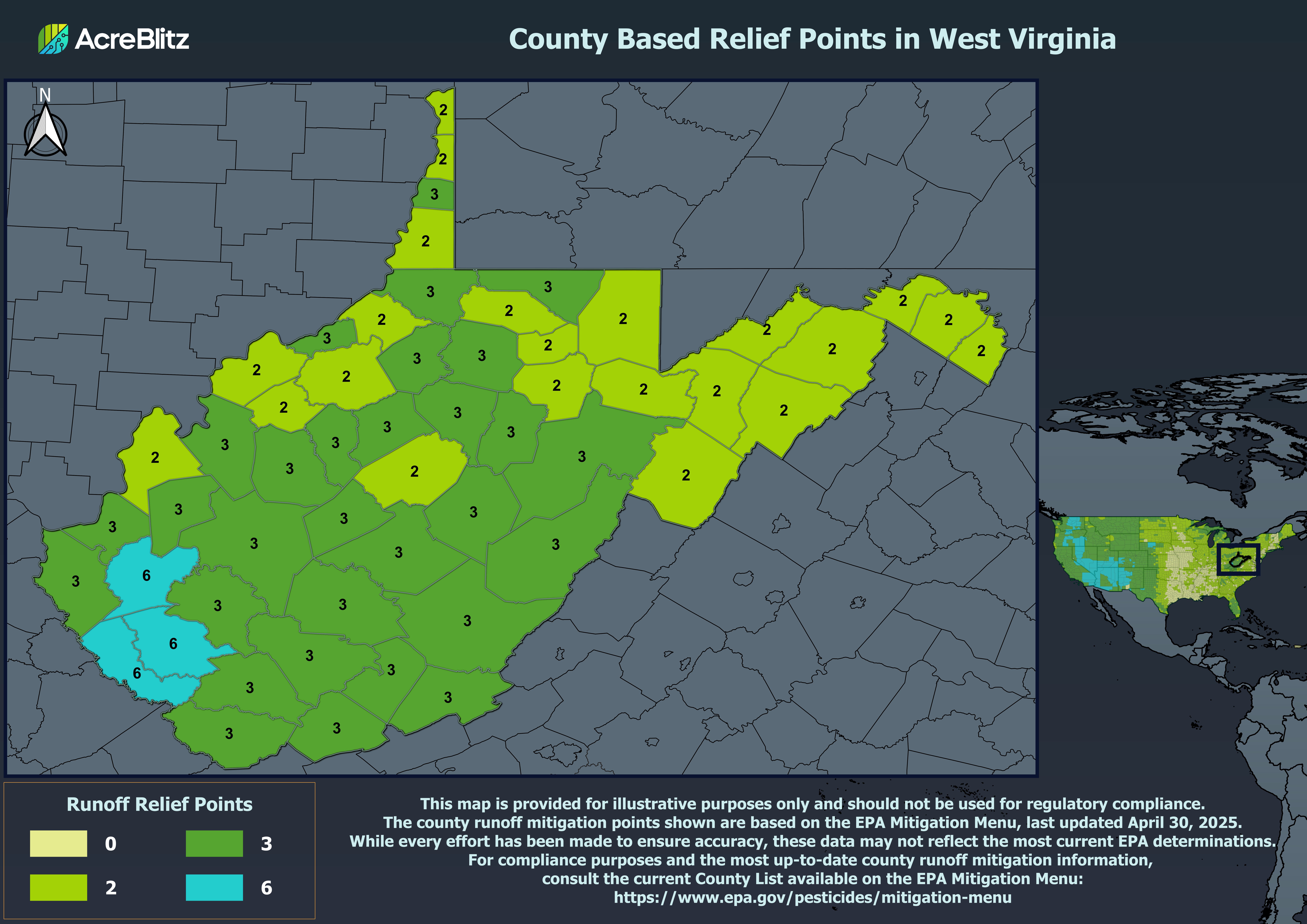 West Virginia Runoff Relief Points by County