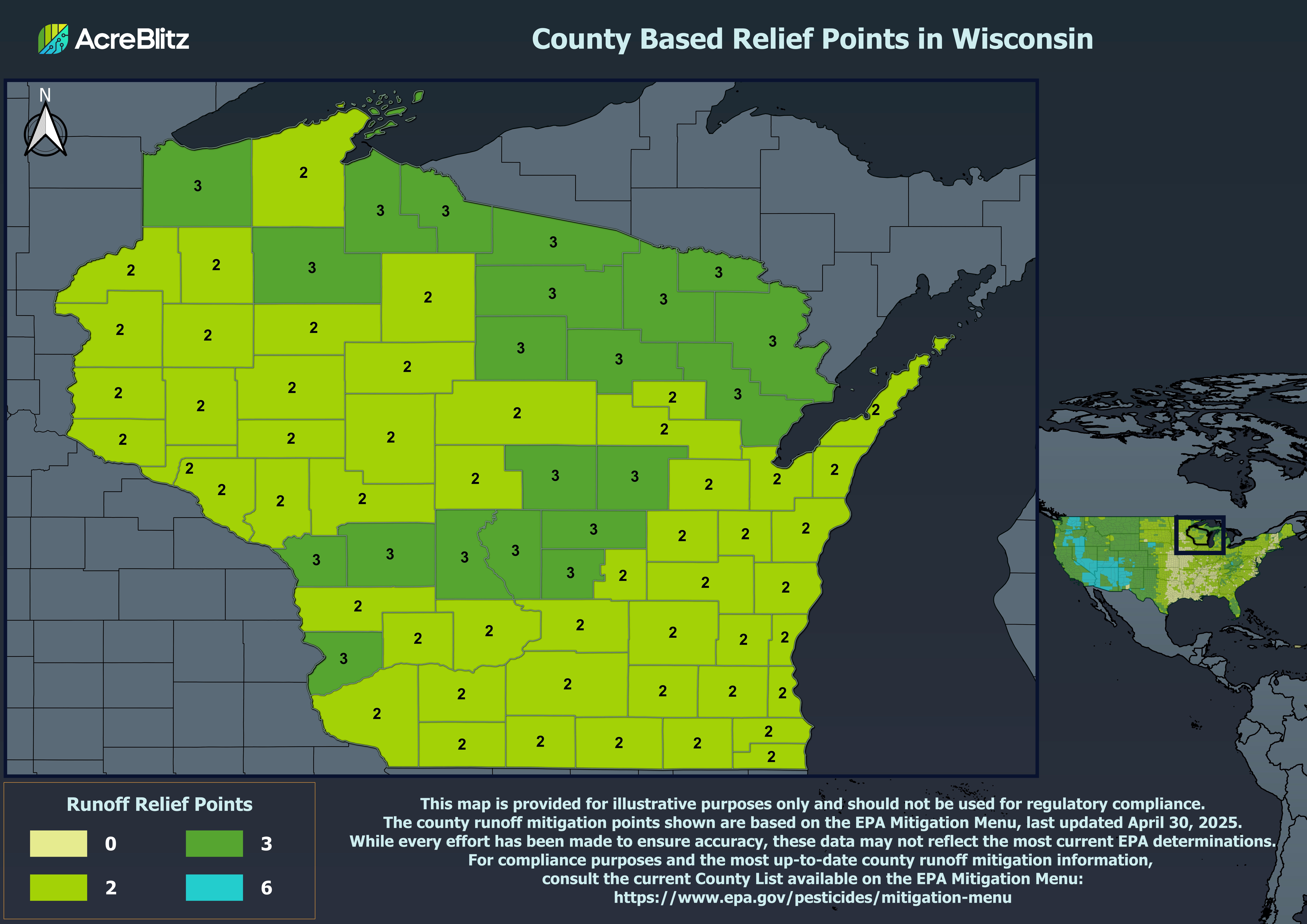 Wisconsin Runoff Relief Points by County
