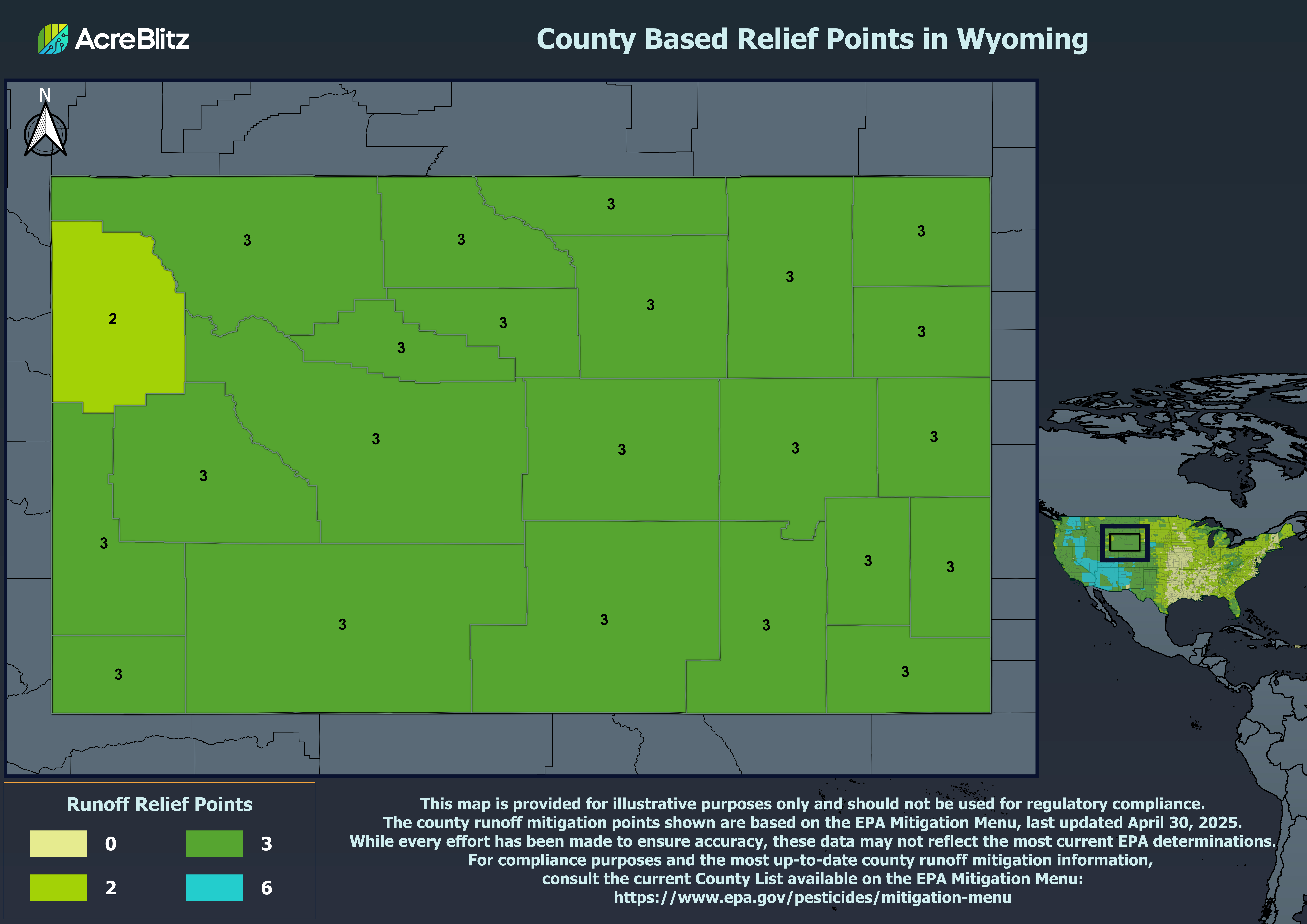 Wyoming Runoff Relief Points by County